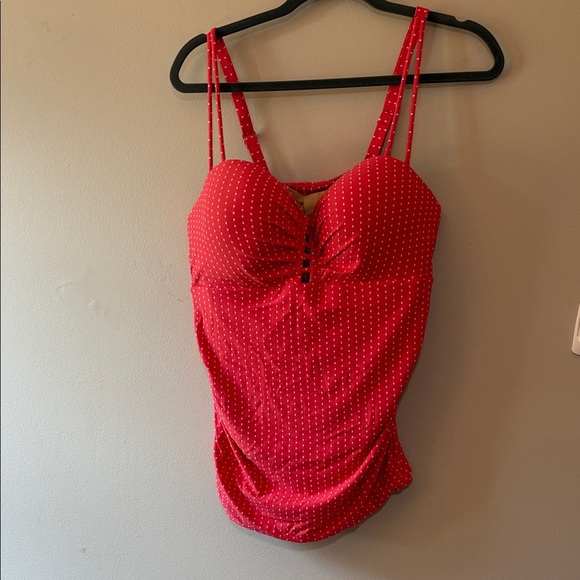 Cacique Red/Melon color Polka Dot Swimsuit top Size 36 DDD - Picture 1 of 7